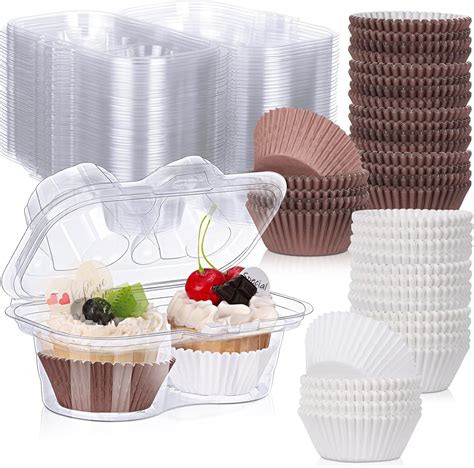 Amazon.com: Tanlade 100 Pcs 2 Cavity Cupcake Boxes 200 Pcs Baking Cups ...