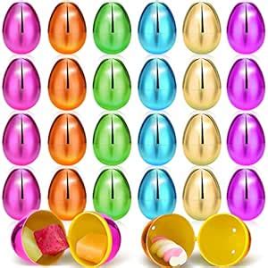 Hungdao 72 Pieces Metallic Plastic Easter Eggs Goodie Basket Prize ...