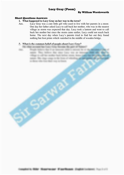 SOLUTION: Lucy Gray (Poem) By William Wordsworth - Studypool