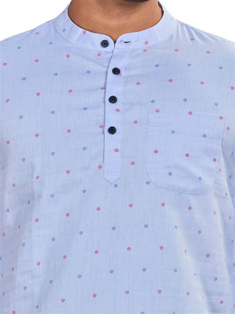 Pure Cotton Premium Polka Dot Designer Short Kurta, Blue, Regular Fit ...