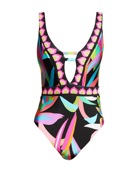 Trina Turk Birds of Paradise Plunge One-Piece Swimsuit | Neiman Marcus