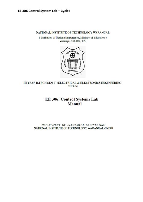 EE306 Control Systems Lab: Cycle 1 Procedures and Experimental Data ...