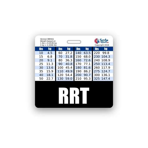 RRT Badge Buddy Horizontal w/Height & Weight Conversion Charts ...