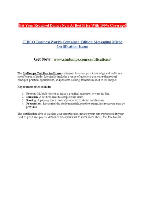 Tibco Business Works Container Edition Messaging Micro Certification ...