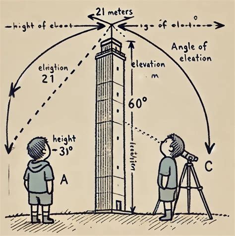 2 children stand on either sides of a tower of height 21m. first child ...