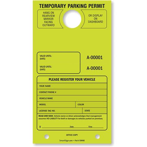 SmartSign “Temporary Parking Permit” Mirror Hang Tag with Perforation ...