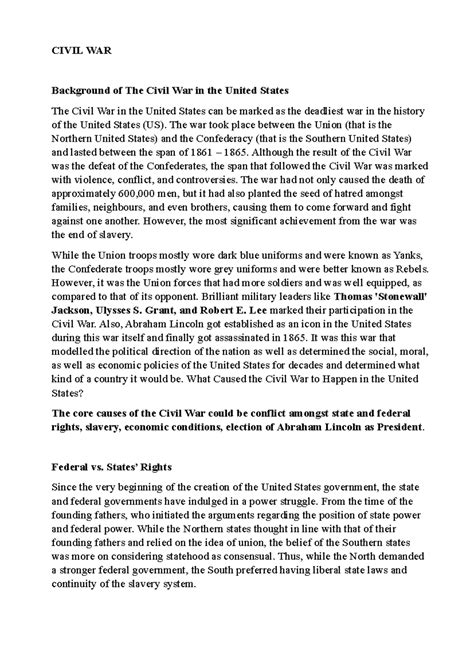 Civil WAR - CIVIL WAR Background of The Civil War in the United States ...