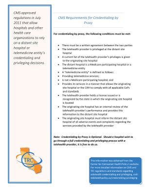 Fillable Online caltrc CMS Requirements for Credentialing by Proxy ...