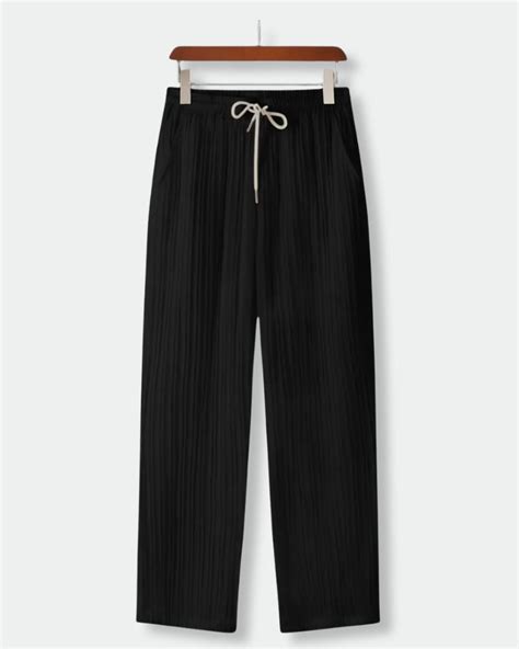 Men’s Noir Cane Pleated Lounge Pants | Lightweight Black Trousers