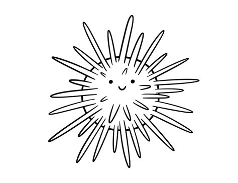 Cute sea urchin drawing, doodle ocean animal, outline simple ...