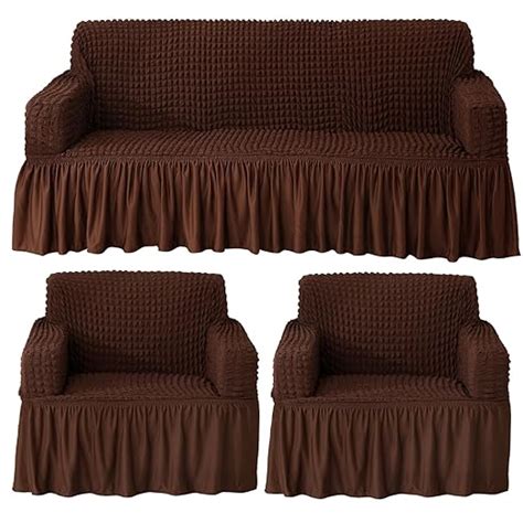 HOKIPO Elastic 5 Seater Bubble Frill Sofa Cover, Dark Brown (AR-4602-B3 ...