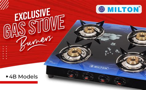 MILTON Premium 4 Burner Blue Manual Ignition Glass Top Gas Stove, (ISI ...