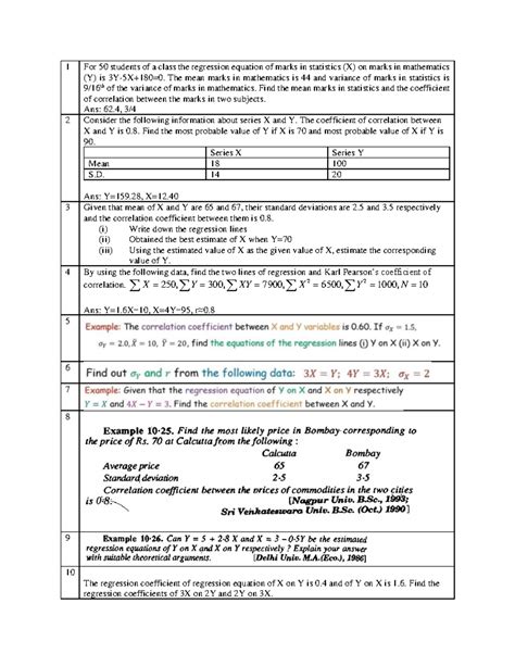 Unit 2 Important Questions on Regression Analysis and Correlation - Studocu