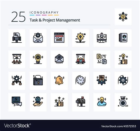 Task and project management 25 line filled icon Vector Image