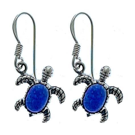 Soe503: Sterling Silver Sea Turtle Earrings with Blue/White Created ...