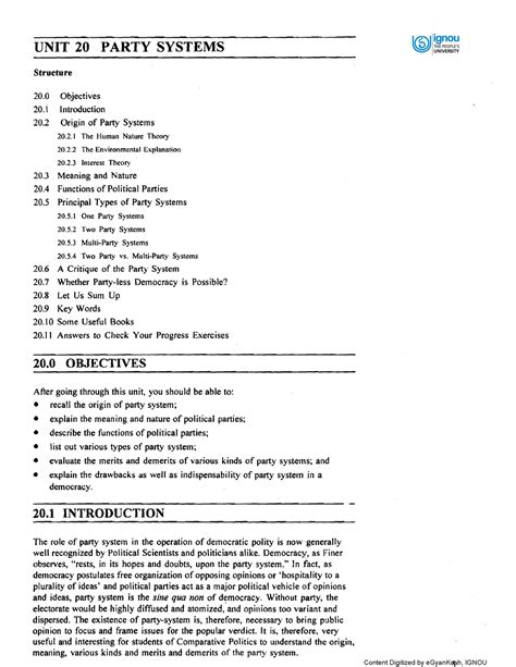Party System and Types Of parties - UNIT 20 PARTY SYSTEMS Structure 20 ...