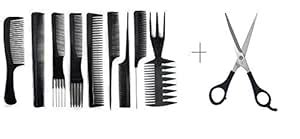 Fully Combo of 9 Pcs Hair Comb Set with Hair Cutting Scissor for Salon ...