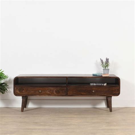 Franklin Dark Mango Wood Large TV Stand with 2 Drawers – Indian Hub