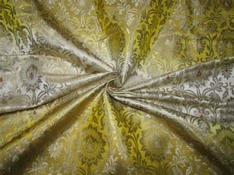 Silk Brocade KING KHAB fabric cream yellow and metallic gold SHADED co ...