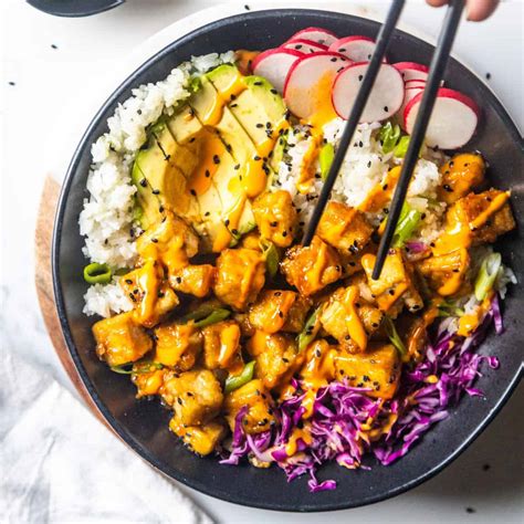 Sticky Maple Glazed Tofu Bowl with Creamy Chipotle - Becoming You With ...