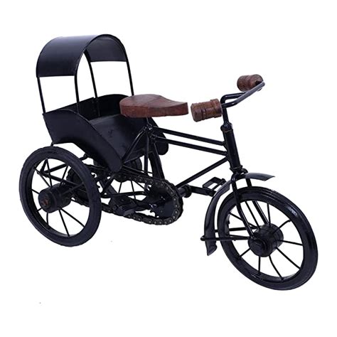 Fashion Art Handicraft Wooden Wrought Iron Cycle Rickshaw Showpiece ...
