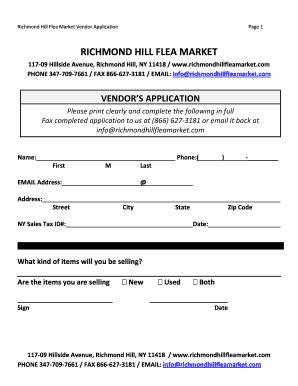 Flea Market Vendor Application - Fill and Sign Printable Template Online