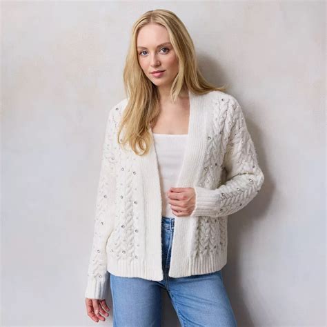 Women's LC Lauren Conrad Pearl Cable Knit Cardigan Sweater