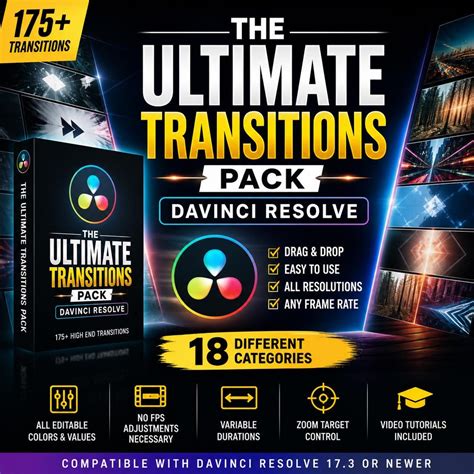 175+ Davinci Resolve Transitions Pack | Video Editing Presets | Drag ...
