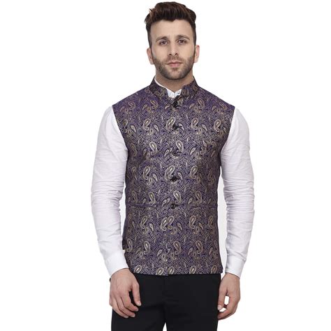 Buy Veera Paridhaan Men's Banarasi Jacquard Print Blue Nehru Jacket ...