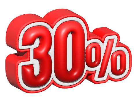 30 3D text. 30 percent sale. 30 percent discount on red color. up to 30 ...