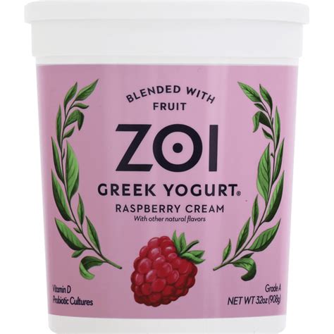 Zoi Greek Yogurt Yogurt, Greek, Raspberry Cream, Blended with Fruit (32 ...