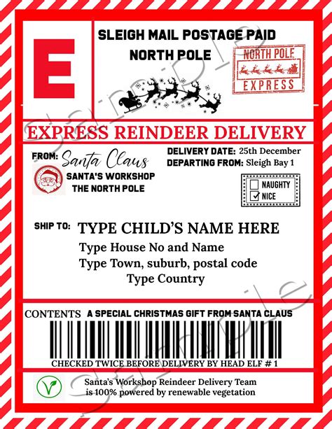 North Pole Santa Shipping Label Stickers Template Instant Download ...
