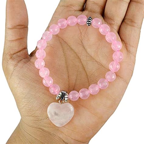Buy Crystu Rose Quartz Bracelet with Rose Quartz Heart Charm for Reiki ...