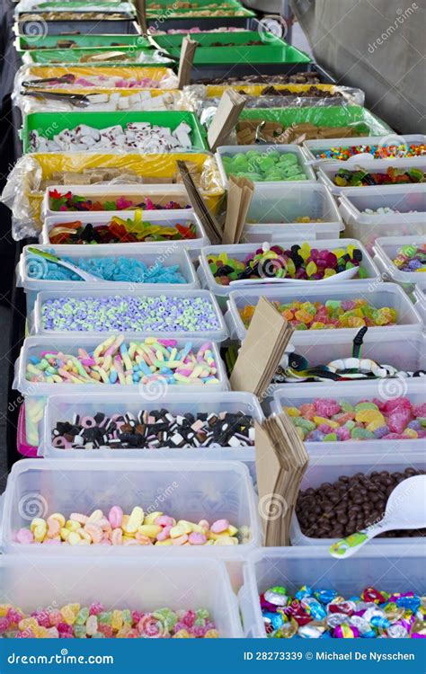 Table with Many Different Types of Candy Stock Image - Image of bowls ...