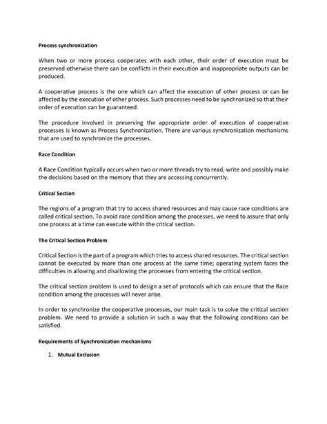 Process synchronization - A cooperative process is the one which can ...