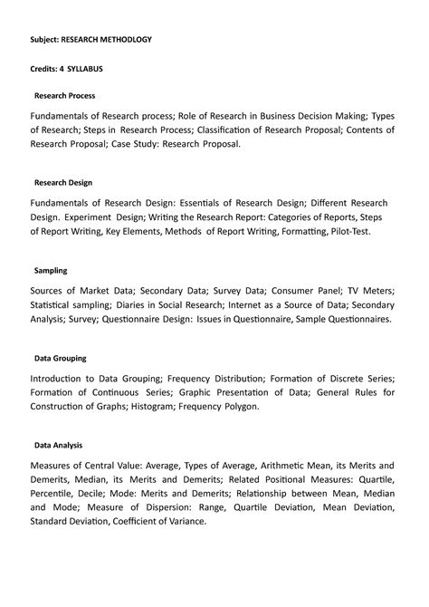 Retail Research - Subject: RESEARCH METHODLOGY Credits: 4 SYLLABUS ...