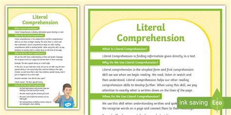 Reading Comprehension Skills: Literal Comprehension Poster (Year 5-6)