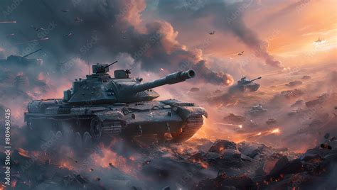 Tanks game background , fighter tank at battlefield fighting, shoot ...