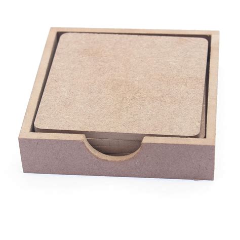 IVEI MDF DIY Coasters with Holder Stand - MDF Plain Wooden Coasters ...