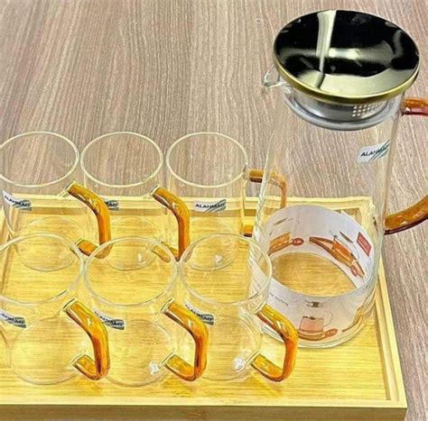Beautiful Glass Pitcher Set with Wooden Tray -US001PT – www.soosi.co.in