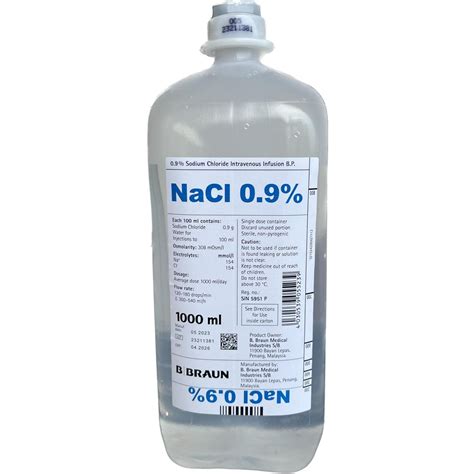 B.Braun 0.9% Sodium Chloride Intravenous Infusion B.P. (1000ml) | Shopee Singapore