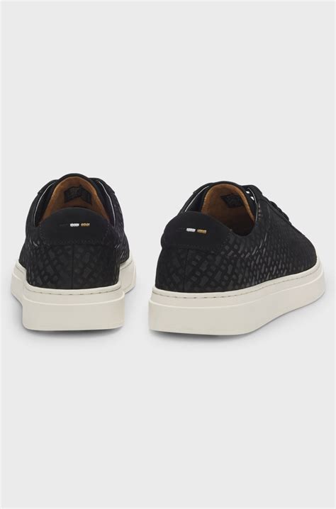 BOSS - Nubuck trainers with embossed monograms - Black