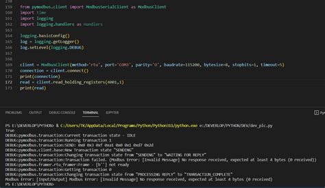 Pymodbus RTU Serial Example 的图像结果