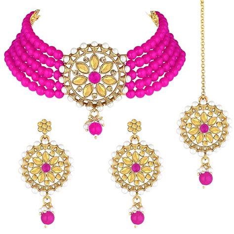Buy Peora Gold Plated Kundan Beaded Choker Necklace Traditional ...