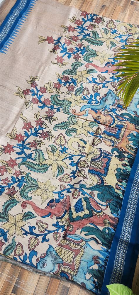 Pen kalamkari kalamkari sarees tussar silk kalahasti saree – VIVARANG