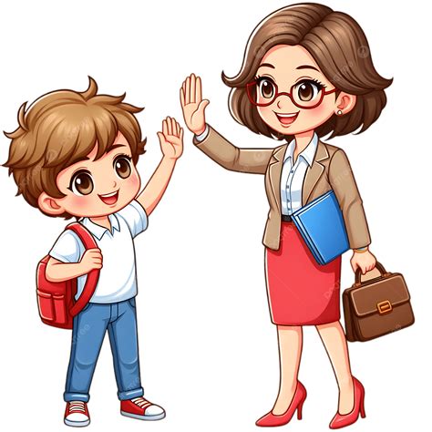 Happy Teacher And Student High Five Cartoon, Teacher Clipart, Student ...