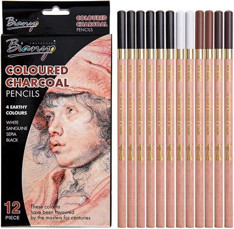 12Pcs Coloured Charcoal Pencil Set,4 Colors Charcoal Drawing Pencils ...