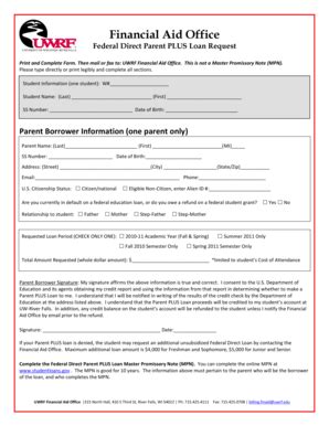 Fillable Online uwrf Financial Aid Office Federal Direct Parent PLUS ...