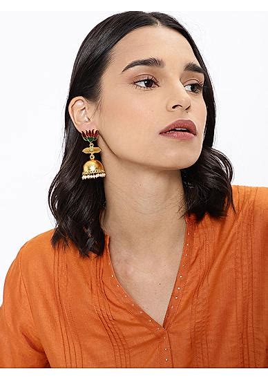 Gold-Toned & Red Precious Padma Classic Jhumkas