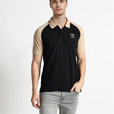Black Popcorn Colour Blocking Slim Fit Polo T Shirt - Buy Online India ...